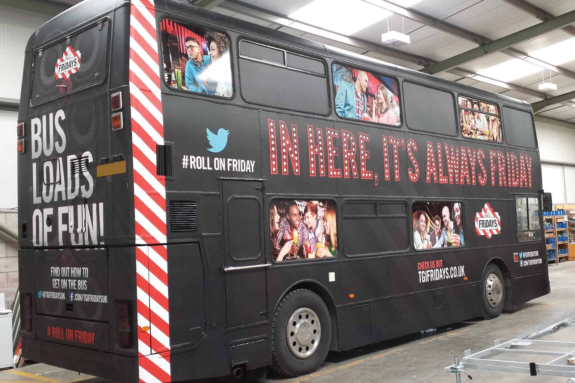 TFI Friday - digitally printed bus wrap with matte finish